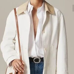 J. Crew Women's White Canvas Barn Jacket with Tan Collar - NWOT